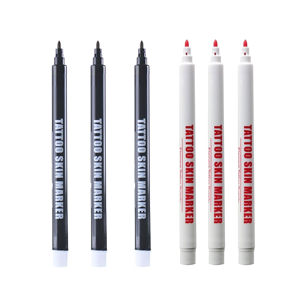 Tattoo Stencil Skin Markers, 3 Purple and 3 Red Bold Tip