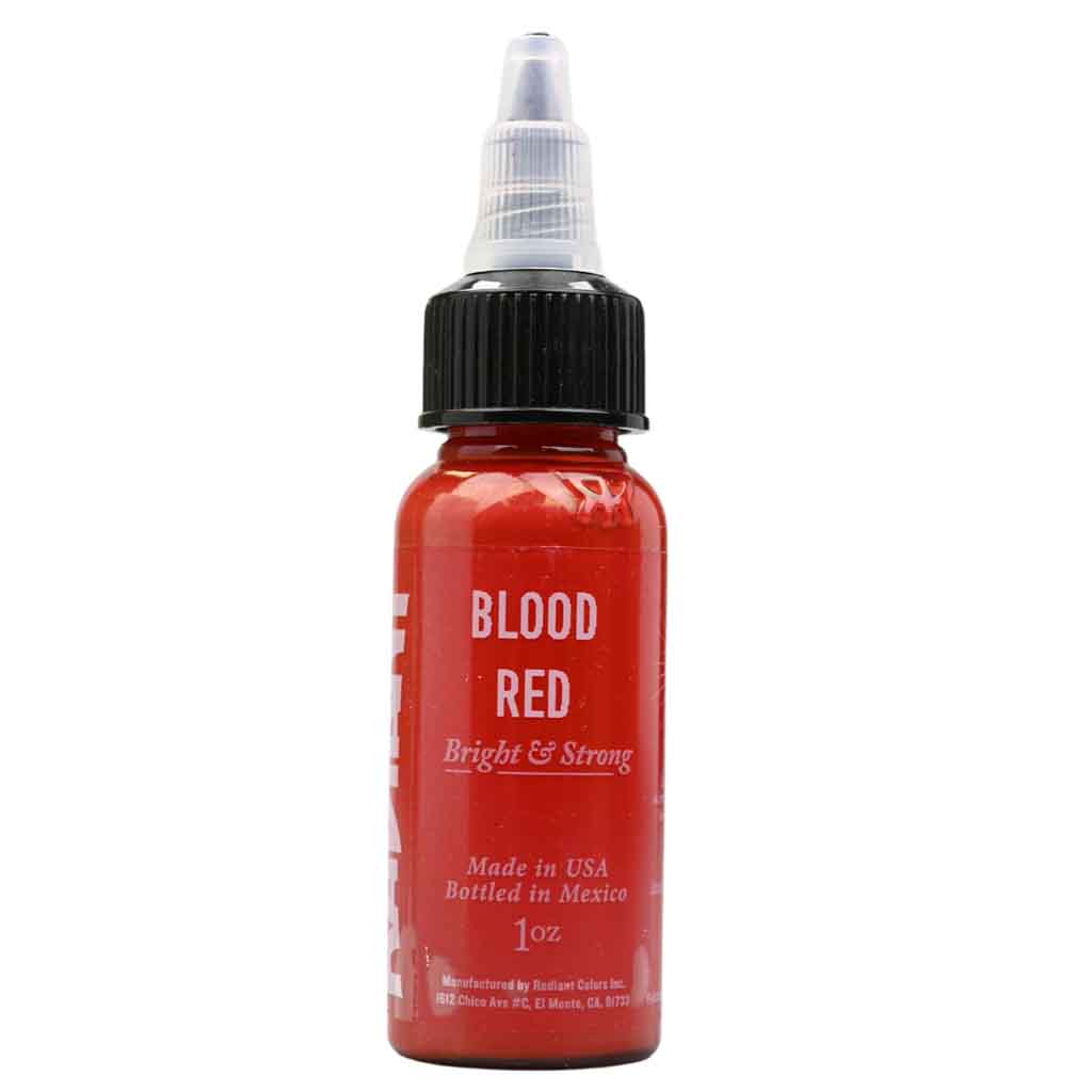 Radiant blood red tattoo ink 1oz bottle with twistop a cap name on label
