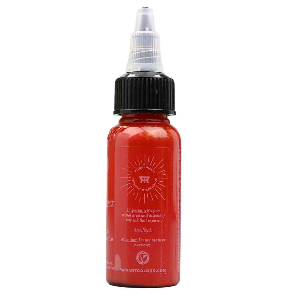 Radiant blood red tattoo ink 1oz bottle with twistop a cap log side