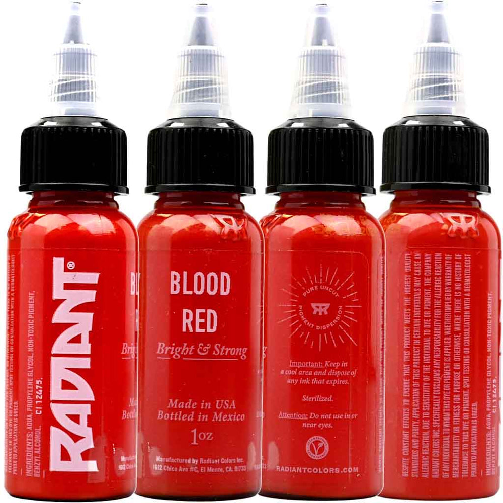 Radiant blood red tattoo ink 1oz bottle with twistop a cap all sides