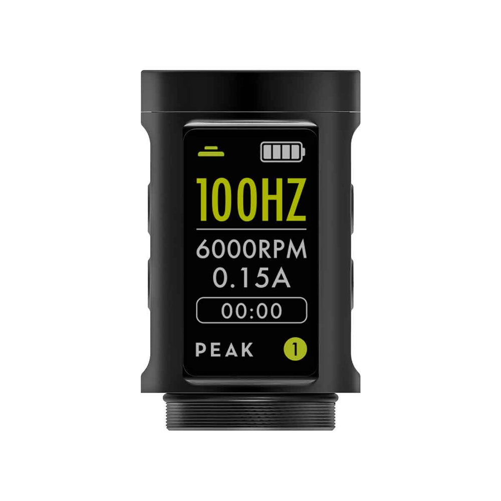 Black electronic device with digital display on a white background