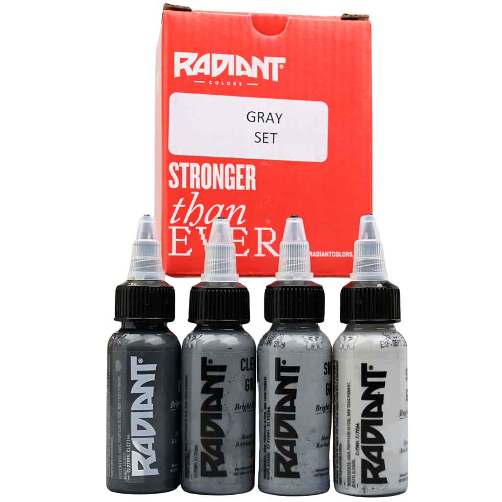 4 Gray Tattoo Ink Set, Radiant Ink