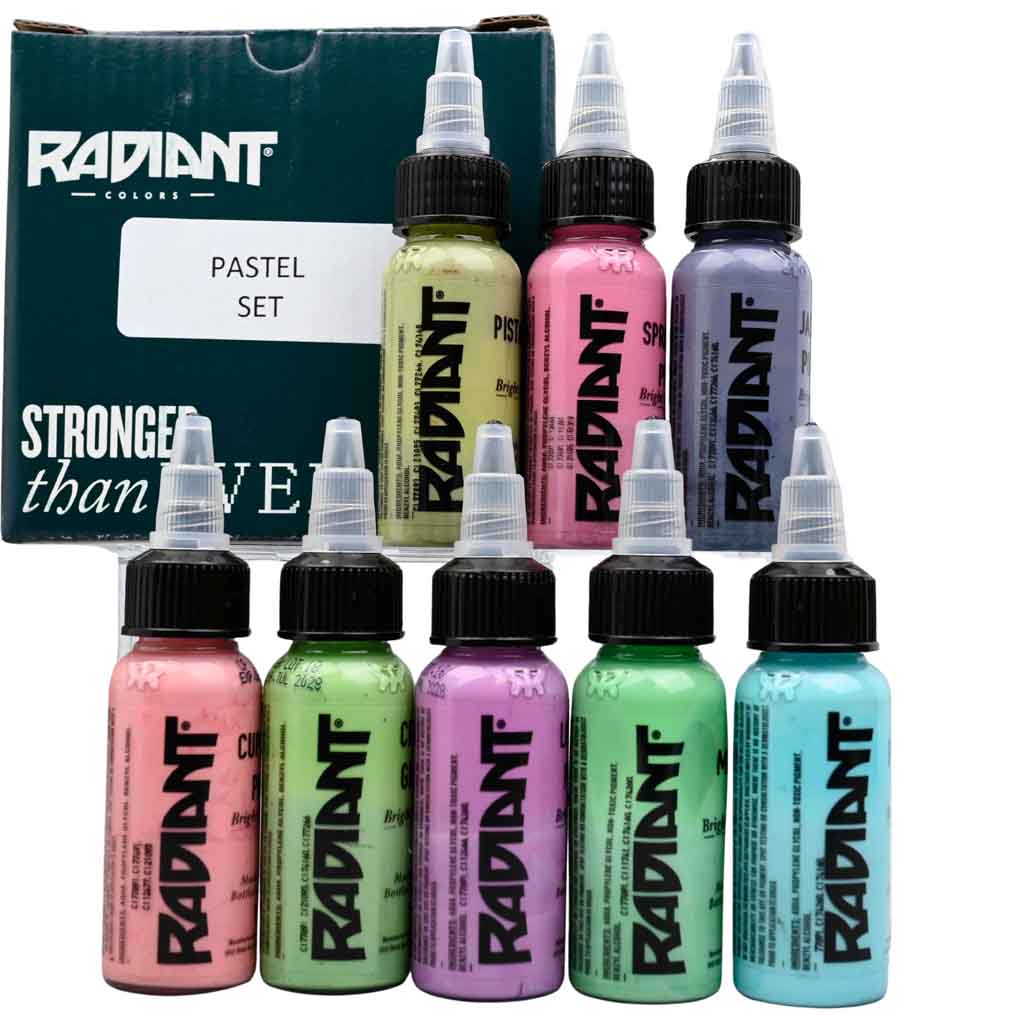 Pastel Set 1 oz 8 Color Set, Radiant Tattoo Ink