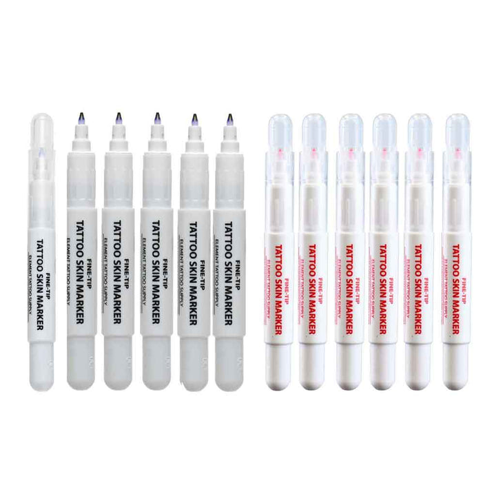Tattoo Skin Markers Fine Tip 10pc Mixed Pack - Element Tattoo Supply