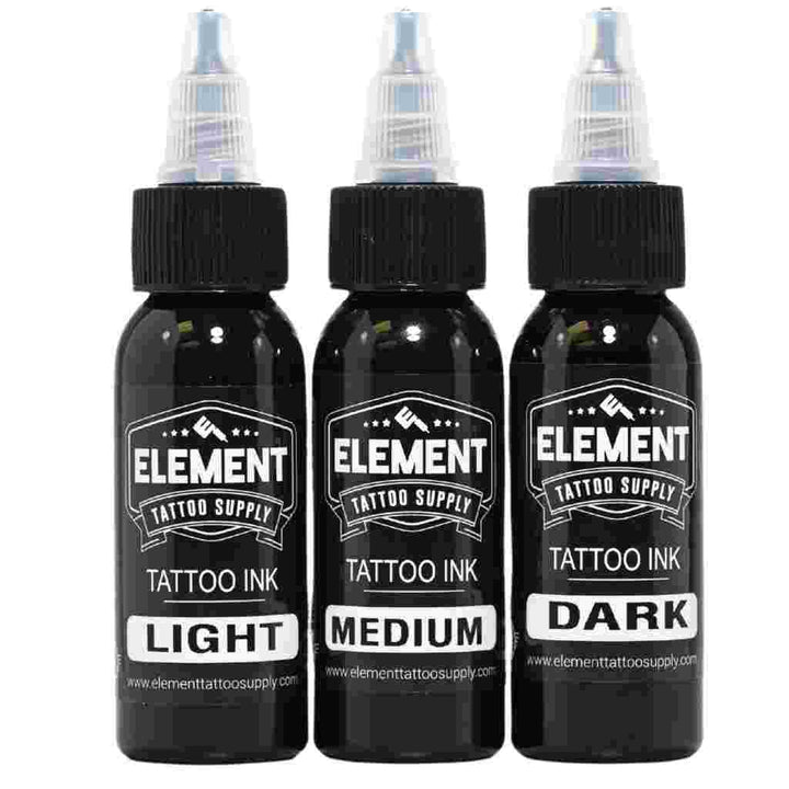 Front view of Element three 3 shade Tattoo Ink gray wash