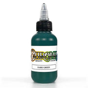 Green tattoo ink bottle with Chroma Colors label on a white background