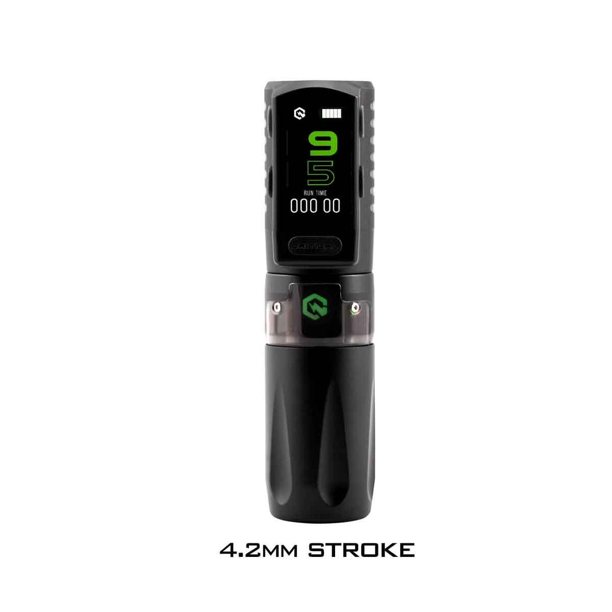 Black electronic device with digital display on a white background