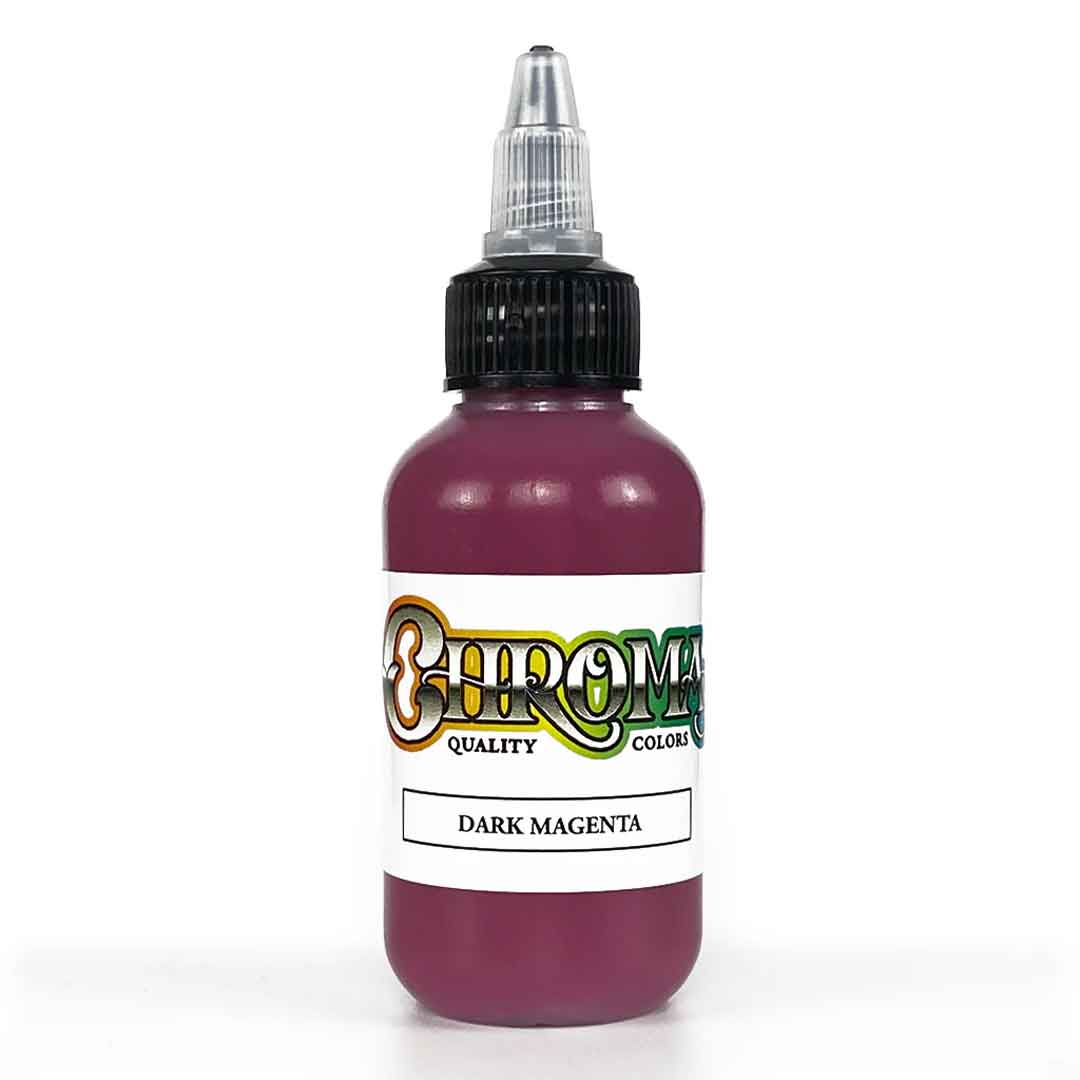 Bottle of Chroma Quality Colors dark magenta tattoo ink on a white background