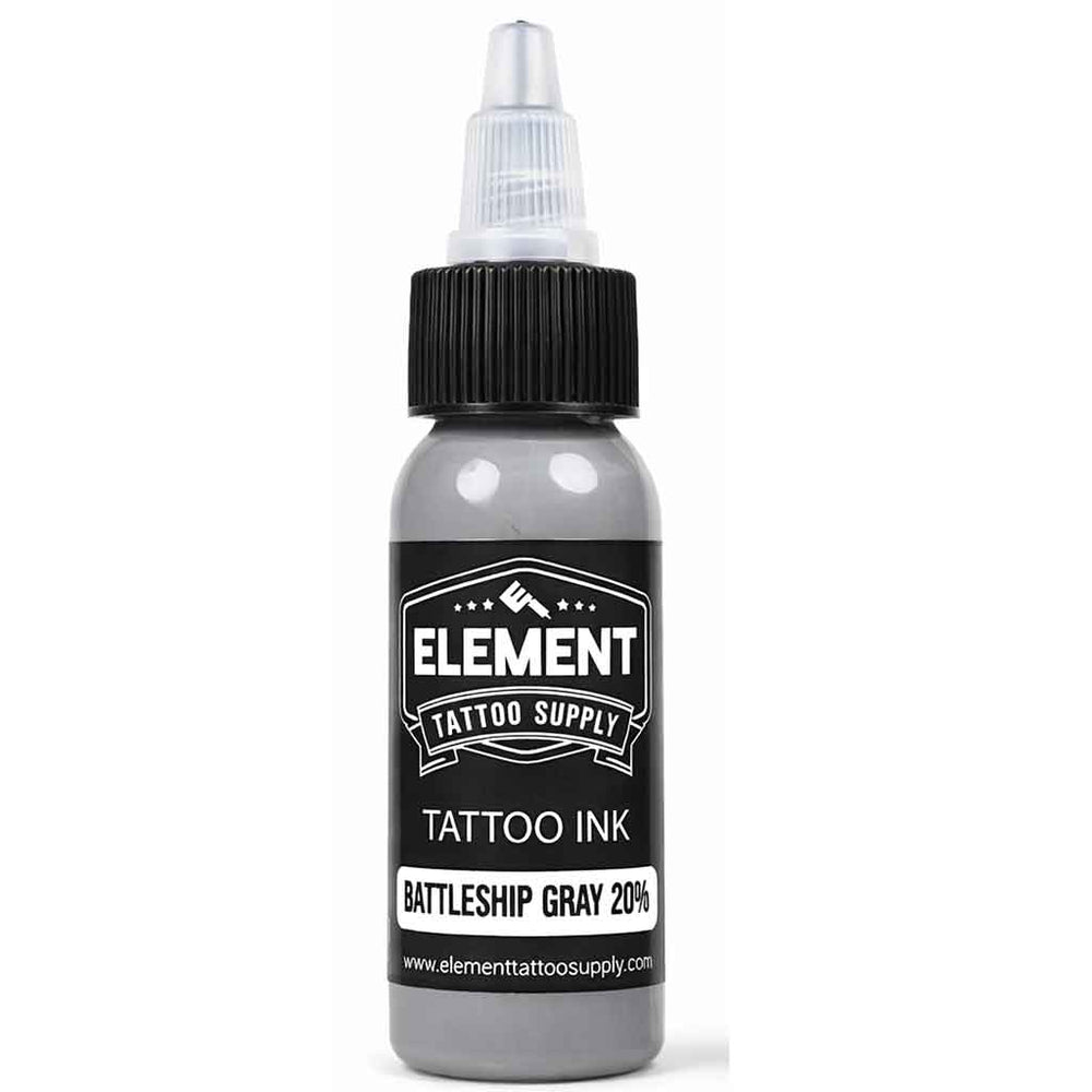 element tattoo supply battleship gray 20 percent tattoo ink bottle, medium gray wash tattoo ink, professional gray wash tattoo ink for smooth shading and black and gray tattoos, tattoo shading ink bottle