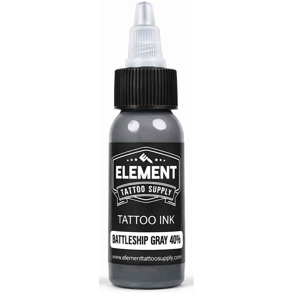 element tattoo supply battleship gray 40 percent tattoo ink bottle, medium gray wash tattoo ink, professional gray wash tattoo ink for smooth shading and black and gray tattoos, tattoo shading ink bottle