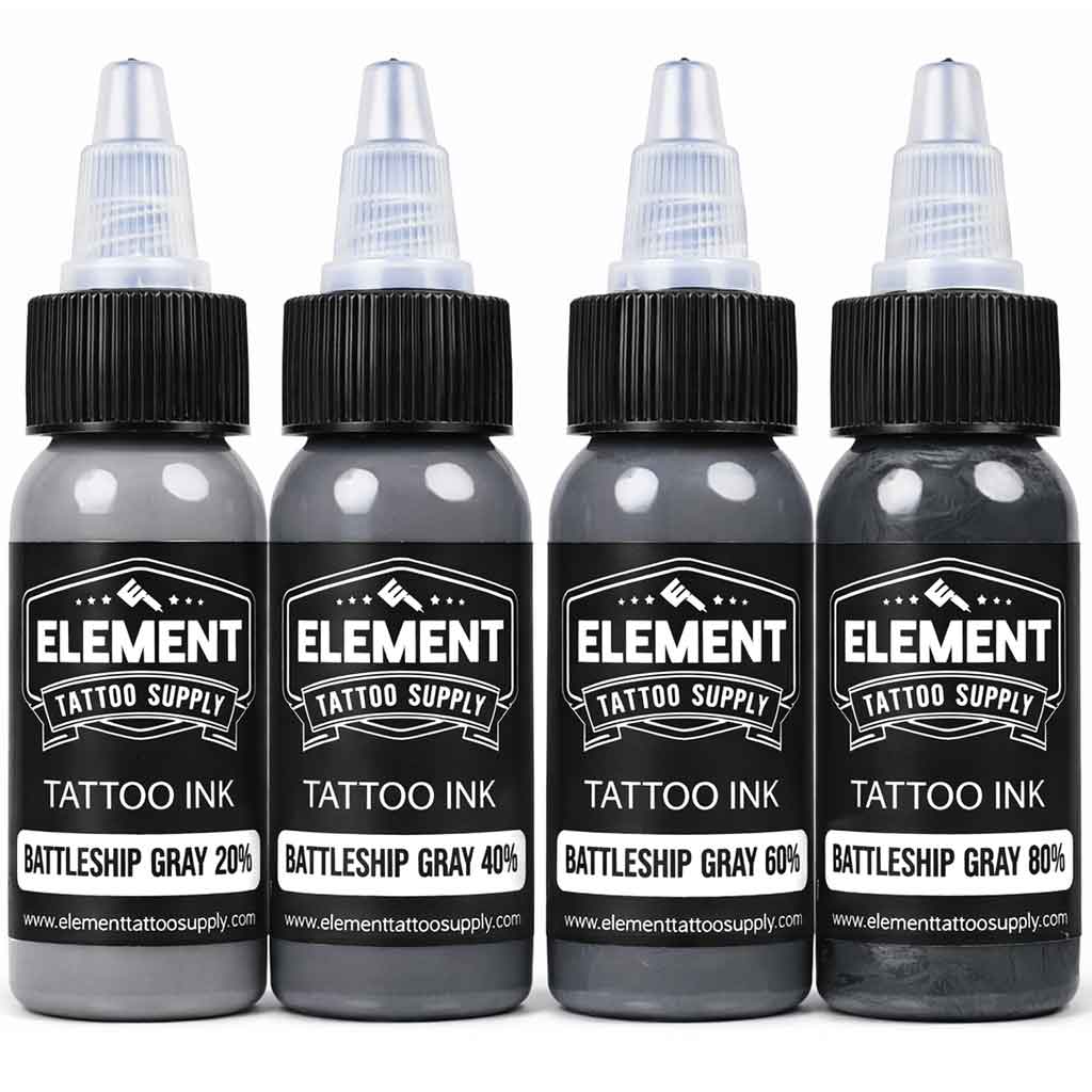 element tattoo supply battleship gray tattoo ink set, gray wash tattoo ink 20 40 60 80 percent, professional black and gray tattoo ink set, shading tattoo ink bottles for smooth gradients and realism tattoos