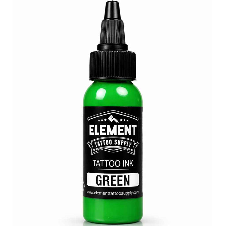 element tattoo supply green tattoo ink, green tattoo ink 1 oz bottle, professional tattoo ink for color packing and blending, tattoo ink bottle product photo