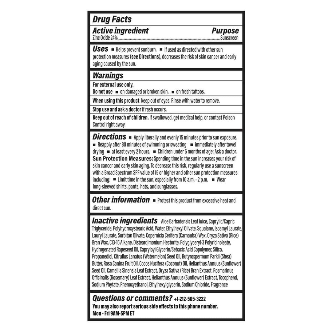 Drug facts label for a sun protection product with active and inactive ingredients.