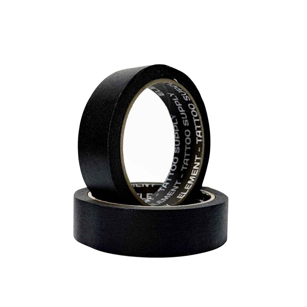 Two rolls of black tape with 'Element Tattoo Supply' branding on a white background