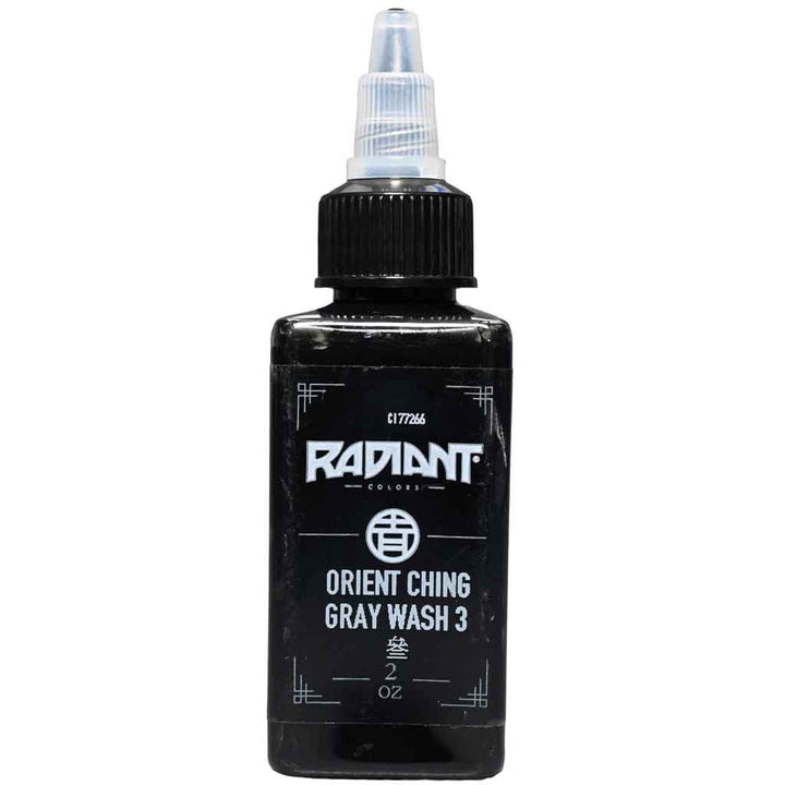 radiant colors orient ching gray wash 3 tattoo ink bottle, professional gray wash tattoo ink, black and gray shading tattoo ink, 2oz tattoo ink bottle, orient ching gray wash shading ink for smooth gradients and realism tattoos
