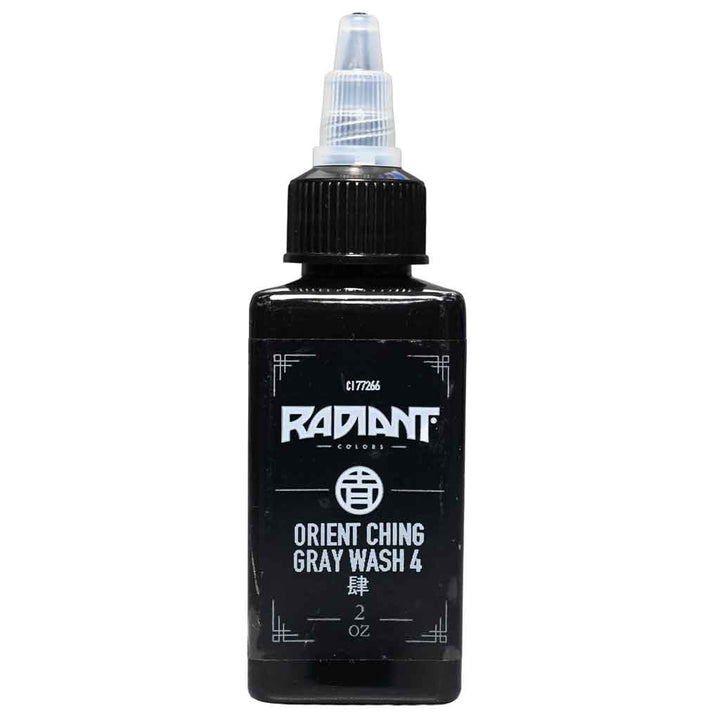 radiant colors orient ching gray wash 4 tattoo ink bottle, professional gray wash tattoo ink, black and gray shading tattoo ink, 2oz tattoo ink bottle, orient ching gray wash shading ink for smooth gradients and realism tattoos