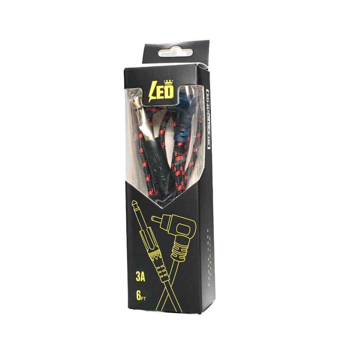 Premium RCA Angled Woven LED Snakeking Cable 6 ft. 3A Red - Element Tattoo Supply