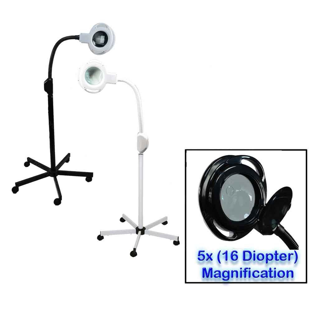 LED Magnifying Lamp on Rolling Stand 5x (16 Diopter) - Inkbed
