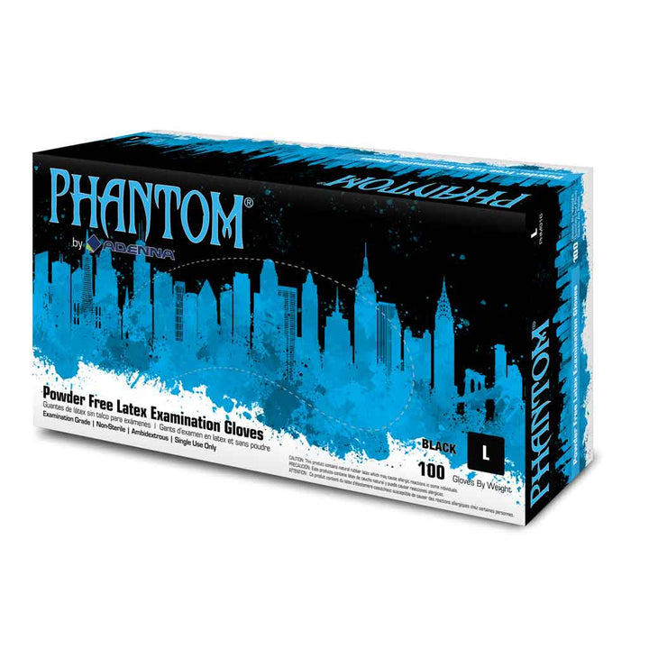 PHANTOM Black Latex Powder Free Exam Gloves, 6 mil