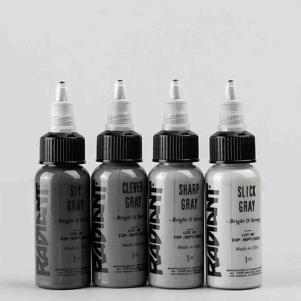 4 Gray Tattoo Ink Set, Radiant Ink