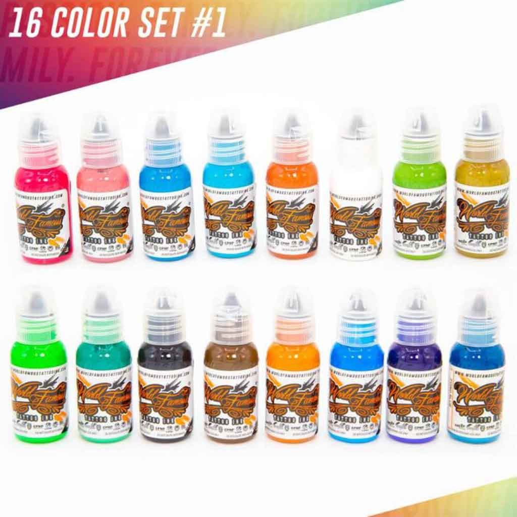 16 Color Set #1, World Famous Tattoo Ink 1 oz